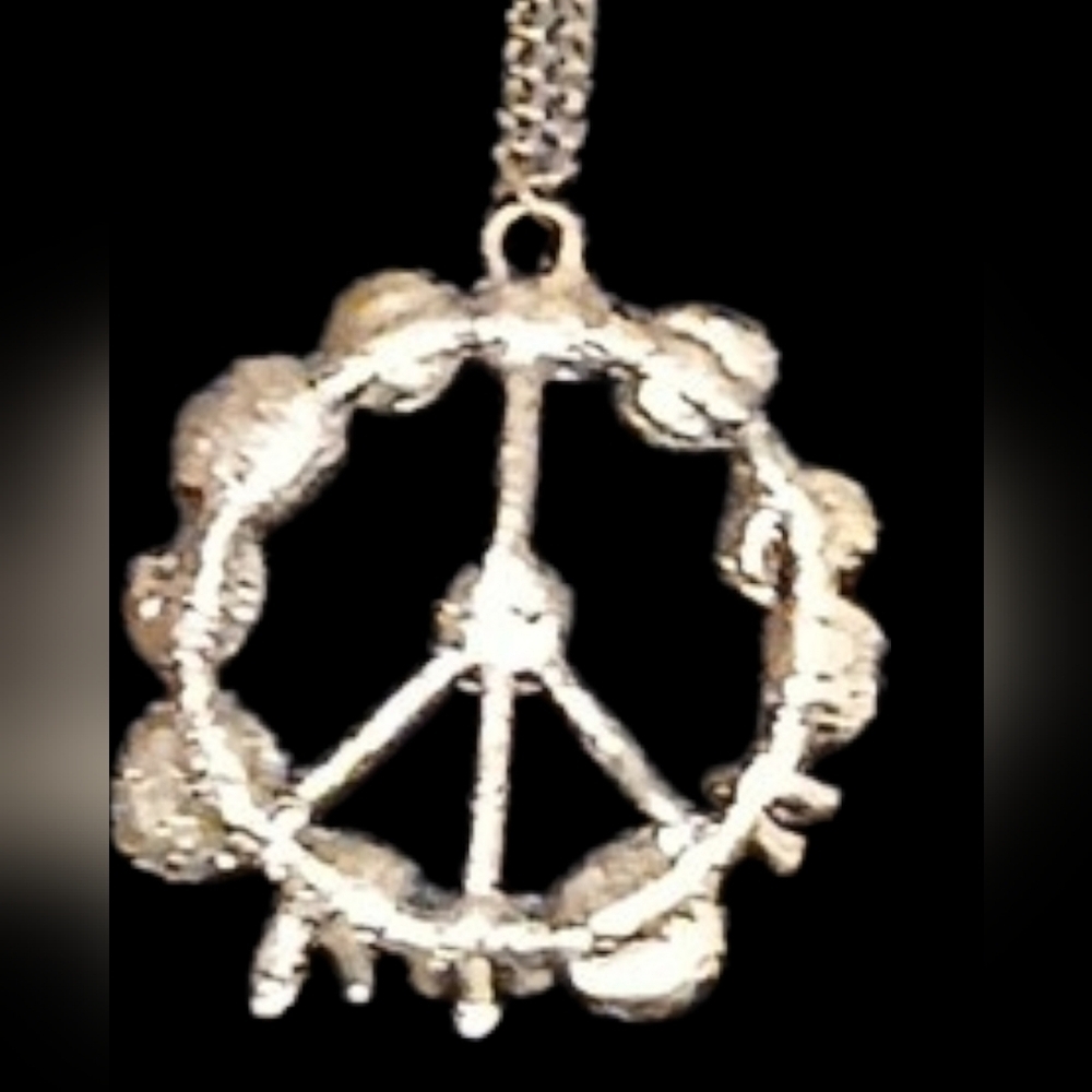 Necklace - Vintage Peace Sign Necklace W/ Multi Colored Beads Floral Pattern,... - Picture 2 of 7